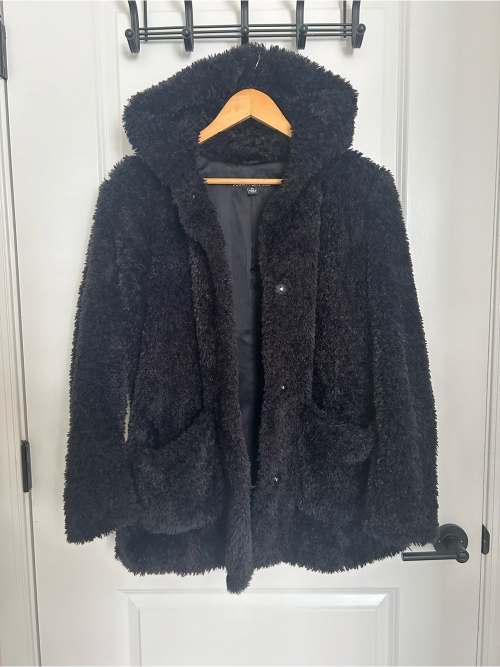 Kenneth Cole New York Faux Fur Black Hooded Oversized Coat Women’s XS